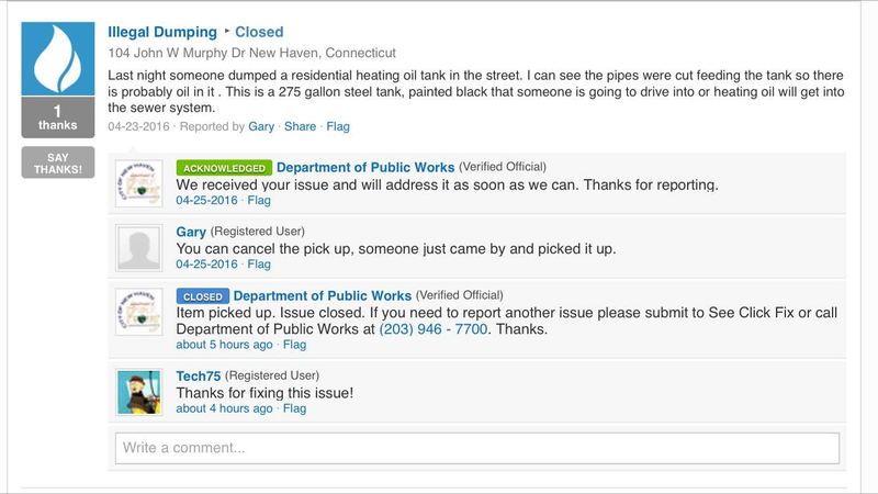 The opportunity to “thank” city services on SeeClickFix is part of a process that Berkowitz calls converting complaints into gratitude.
